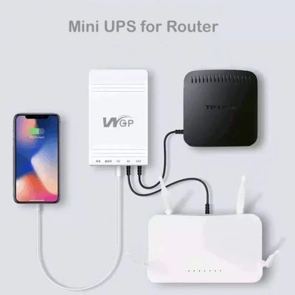 WGP Mini UPS- Router + ONU Backup up to 8 Hours (5V, 9V, 12V Output) - Black Color